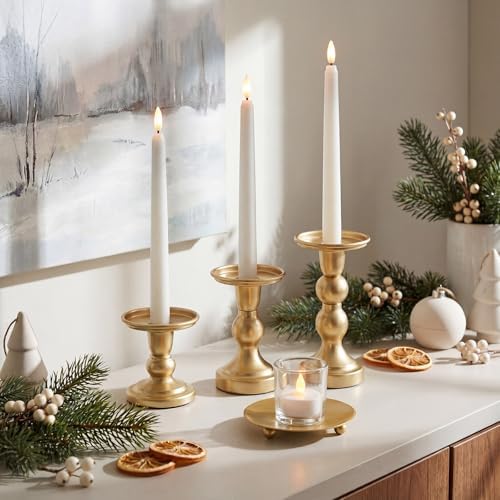 Vesici 12 Pcs Candlestick Holder Plate Stand, Gold - Image 4