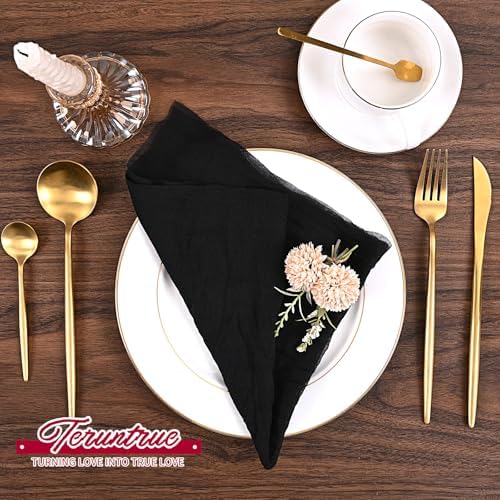100 Pieces Cloth Napkins Black Dinner Cheesecloth Napkins for Wedding,Wrinkled Cloth Napkins Bulk for Home Party Rustic Table Decoration, 17 x 17 Inch - Image 4