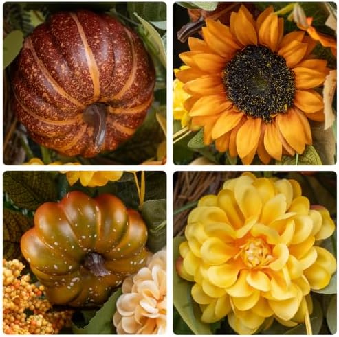 24 Inch Fall Wreaths for Front Door Outside with Sunflowers,Pumpkins,Leaves - Image 4