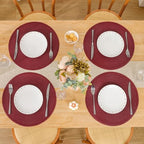 SHACOS Round Placemats Set of 12 for Dining Table 15 inch Round Braided Place Mats Cotton Polyester Washable Non Slip Kitchen Table Mats, Burgundy - Image 5