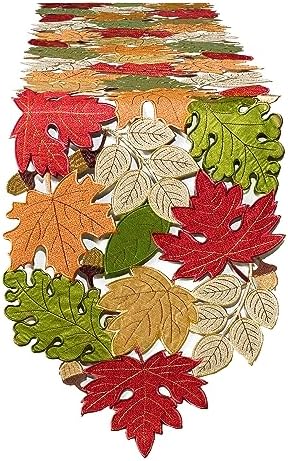 KEVA Fall Table Runner 90inches Long, Thanksgiving Harvest Cutwork Embroidered Table Runner 13in x 90in, Autumn Maple Leaves Table Decoration for Home Dining Kitchen Table by KEVA