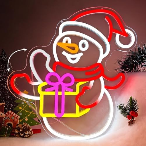 Christmas Neon Sign Waving Snowman Neon Sign for Wall Decor Led Neon Animated Christmas Lights Looks Like Snowman Waving Xmas Light Up Signs for Window Bedroom Festival Party Home Decoration Gift by DpaintNeonSign
