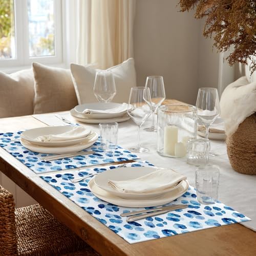 Shrahala Navy Blue Set of 8 12 X 18 Inch Linen Placemats, Watercolor Stains Burlap Table Mat Washable Double Layered Heat Insulation for Indoor/Outdoor - Image 4