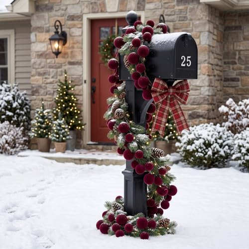 2 Pcs 9 ft Burgundy Velvet Christmas Ball Ornament Garland - Image 5