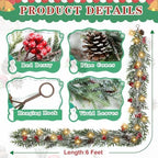 6FT Christmas Garland with Lights, Christmas Decor Pre-lit Artificial Pine Garland with Battery Operated Timer, Decorations Indoor Outdoor Home Holiday Flocked Garland for Mantel Window Stairs Wall - Image 3