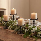 Black Cast Iron Pillar Candle Holders Set of 2 Farmhouse Candlesticks - Image 3