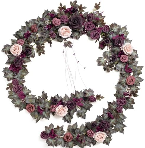 Ling's Moment 9FT Flower Garland, Eucalyptus & Rose, Deep Plum by LingsMoment