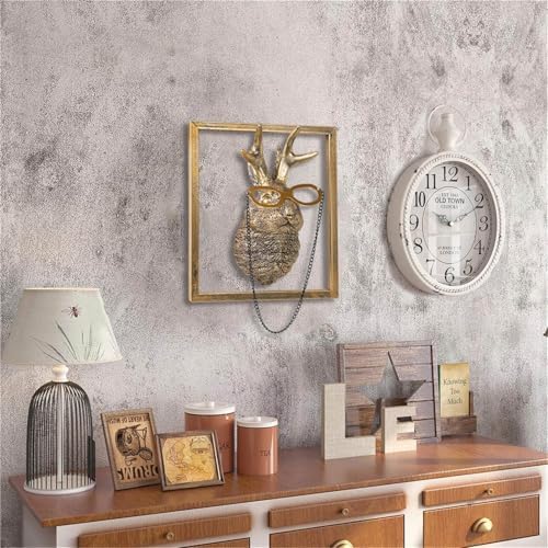 Newinhome Animal Heads Wall Decor (Includes Metal Frame) Resin Animals Sculptures Head Wall Hanging Decoration Gold vintage Wall Sculpture for Living Room Bedroom Office(Jackalope) - Image 5