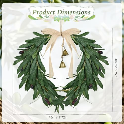 Spring Wreath for Front Door Artificial Olive Leaf & Fruit Wreath- Heart Shaped Greenery Hanging Olive Bunch for Summer All Season Outdoor Indoor Farmhouse Wall Front Porch Window Decor - Image 2