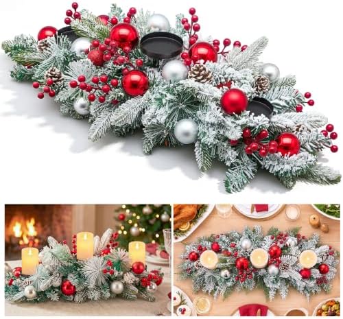 Hotop Christmas Centerpieces for Tables Decorations with 3 Candle Holder by Hotop