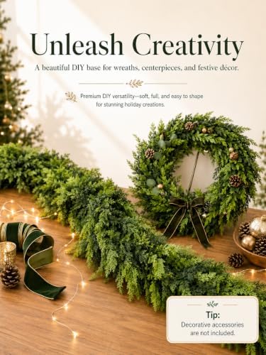 2 Pack Artificial Christmas Cedar Garland, 9 FT Real Touch Pine Greenery - Image 3