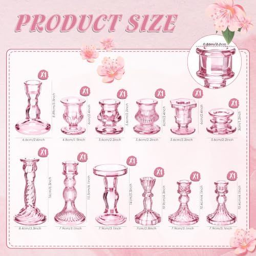 Mumufy 24 Pcs Pink Crystal Taper Candle Holders with Flameless Candles - Image 3
