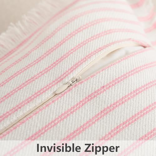 ZWJD Throw Pillow Covers 24x24 Set of 2 Striped Pillow Covers with Fringe Chic Cotton Decorative Pillows Square Cushion Covers for Sofa Couch Bed Living Room Farmhouse Decor, (Pink) - Image 5