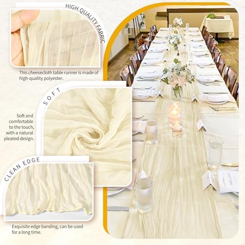 30 Pack Cheesecloth Table Runner 10FT Beige Table Runner Boho Gauze Cheese Cloth Table Runners Long Rustic Sheer Table Decorations for Wedding Party Baby Bridal Shower Birthday Holiday Home - Image 3