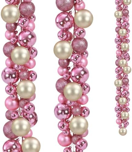 2 Pcs 6 ft Christmas Ball Ornament Garland, Pink, Champagne Gold by Yuxung