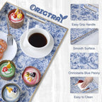 Serving Tray with Handles, 2 Pack Rectangular Plastic Tray 15.75x11.81 Inch, Blue and White Peony Chinese Porcelain Style Decorative Tray for Kitchen, Dining Table, Vanity, Office & Home - Image 5
