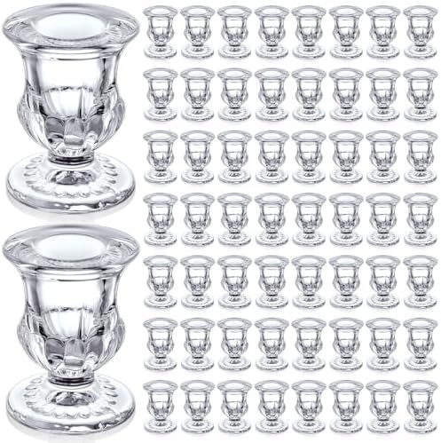 Clear Glass Candlestick Holders Taper Candle Holder Bulk 2.5 Inch Candle Stick Holder for Table Centerpiece Mantel Wedding Housewarming Gift Rustic Vintage Valentines Dinning Decoration by Foaincore