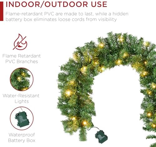 Best Choice Products 9ft Pre-Lit Battery Powered Christmas Garland for Stairs, Traditional Fireplace Holiday Decoration w/ 50 2-in-1 LED Lights - Image 4