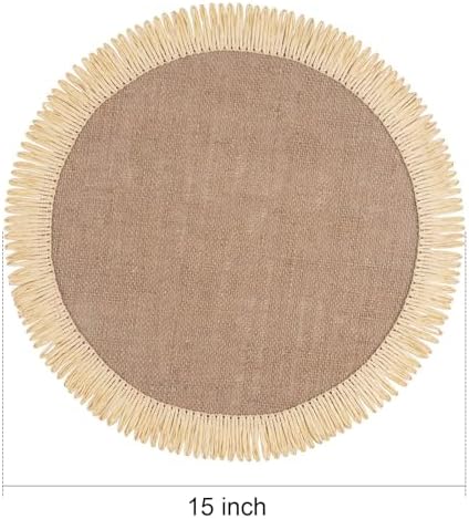 FunWheat 15 Inch Round Jute Placemats Set of 12, Braided Burlap Table Mats for Dining Table, Heat Resistant Farmhouse Woven Placemats for Fall Farmhouse Decor (Coarse-Edged Sunflower) - Image 2