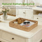 Large Rattan Serving Tray, Rectangle Wicker Storage Basket for Organizing - Image 4