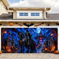Gothic Grim Reaper Garage Door Banner 7x16ft, Dark Halloween Vampire Castle Outdoor, Ghost Rider Horse Graveyard Backdrop Large Double Garage Door Tapestry Mural for House Front Holiday Decor by LEIWEIHOPE
