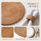 6 Pcs Rattan Charger Placemats with Napkin Rings Set, Brown - Image 7
