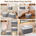 Storage Baskets for Organizing, 4 Pack Baskets for Shelves, Decorative Storage Bins for Shelves, Cotton Rope Storage Basket with Handles, Woven Basket for Storage, 13''Lx8.7''Wx7.9''H, White & Gray - Image 6