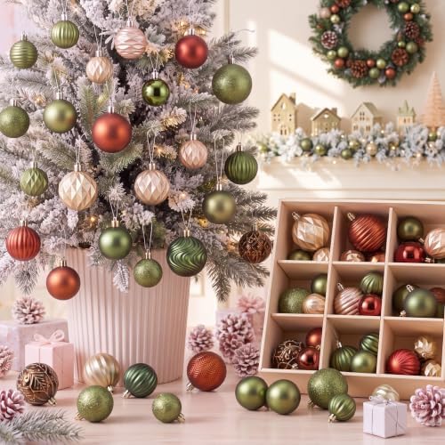 Lunmon 64 Pcs Earthy Christmas Ornaments Olive Green Copper Champagne Gold by Lunmon