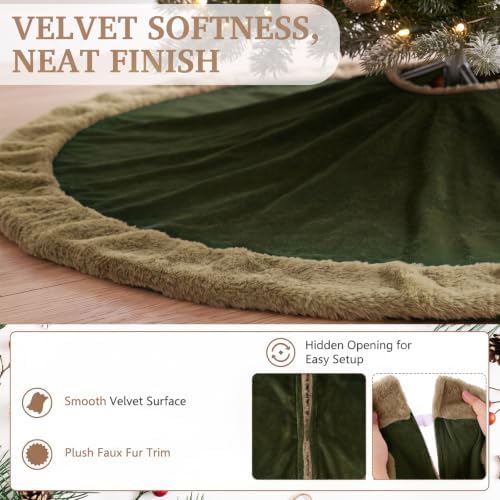 Skylety 48" Velvet Christmas Tree Skirt with Faux Fur Trim,Dark Green - Image 4