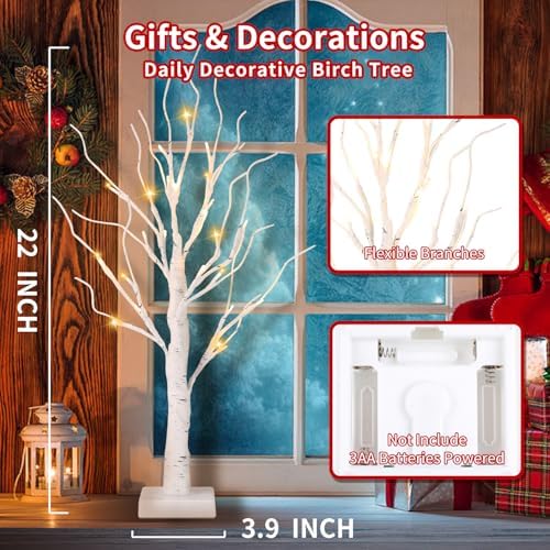 Lighted Birch Tree, 4 Pack 2FT Tree Indoor, Battery Operated Artificial Tree with 24 Warm White Lights, Inside Artificial Branch Tree for Christmas Home Wedding Decor Tabletop Tree Decoration - Image 4