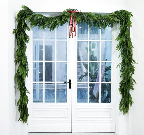 9 Ft Christmas Garland Real Touch Norfolk Pine Garland Christmas Decorations Faux Realistic Winter Pine Garlands for Mantle, Table, Stairs, Doorframe, Fireplace Indoor Outdoor Holiday Xmas Decor - Image 3