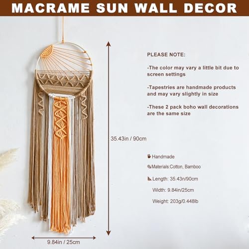 Artilady 2 Pack Macrame Hanging Tapestry Sun Wall Decor, Boho Dream Catcher - Image 4