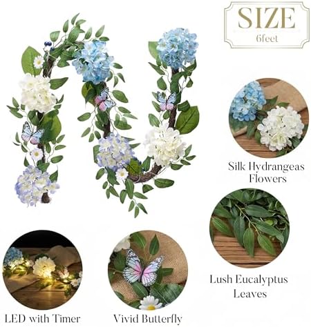 Valery Madelyn 9FT Hydrangeas Spring Summer Flower Garland for Mantle Decor - Image 6