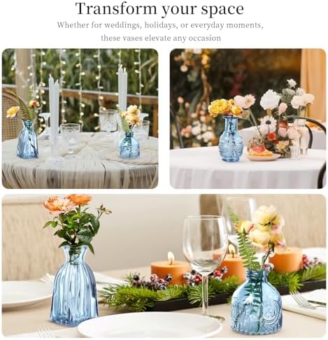Glass Bud Vases Set of 64 - Blue Assorted Small Mini Glass Vases for Flowers, Crystal Vintage Vase Set, Bulk Centerpieces for Table Décor, Wedding, Home and Events (Blue, 64 Pcs) - Image 3