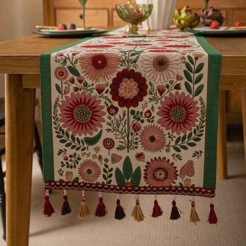 Spring Floral Table Runner 118in Long - Nordic Spring Embroidery Jacquard with Tassels, Elegant Easter & Mother's Day Decor for Farmhouse Dining Table, Wedding & Dresser (Spring Blossom, 13.7"x118") by Unknown