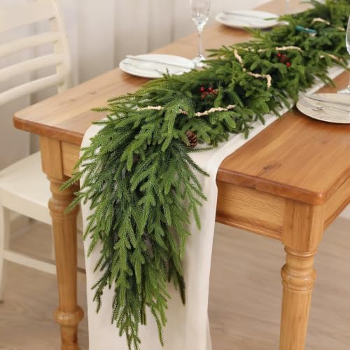 Artificial Christmas Garland, Faux Norfolk Pine for Mantle Decor(9FT 2PCS) - Image 3