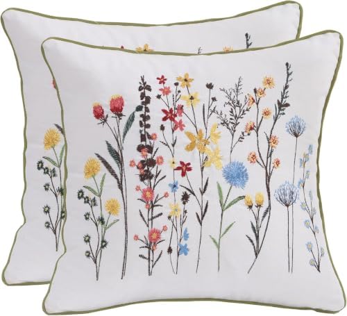 Embroidered Throw Pillow Covers 20x20 Pack of 2 Wildflower by Tosleo