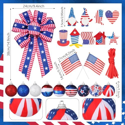 Halfchet 43 Pcs 4th of July Tree Decorations Patriotic Tree Ornaments Topper Trees Hanging Ornaments for Independence Day Home Table Party Decor (USA Hat Style) - Image 2