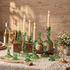 Mumufy 12 Pcs Green Glass Candle Holders Classic Style, Ribbed Taper 0.8" - Image 6