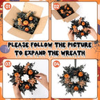 6 PCS Mini Halloween Wreaths for Front Door Small Black Maple Leaves Glitter Pumpkin Cabinet Hanging Decorative Wreaths 3.5 Inch Halloween Candle Ring for Home Wall Table Party Outdoor Indoor Supply - Image 4