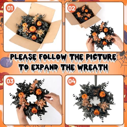 6 PCS Mini Halloween Wreaths for Front Door Small Black Maple Leaves Glitter Pumpkin Cabinet Hanging Decorative Wreaths 3.5 Inch Halloween Candle Ring for Home Wall Table Party Outdoor Indoor Supply - Image 4