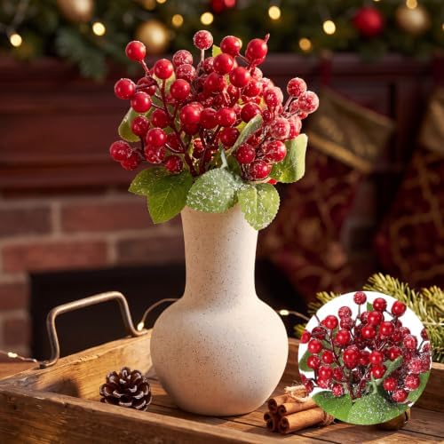 Cindeer 24 Pack 7.5" Christmas Mini Artificial Burgundy Berries Picks by Cindeer