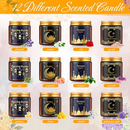 MTLEE 12 Pcs Ramadan Gifts Ramadan Mubarak Scented Candles Jar Eid Candles Eid Mubarak Muslim Scented Light Islamic Party Favors Gifts for Home Muslim Islam Festival Holiday Decor(Brown) - Image 3