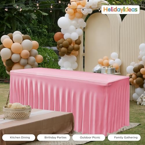 4 Pack Pink Spandex Table Covers 6ft Rectangle Ruffle Skirts for Party - Image 2