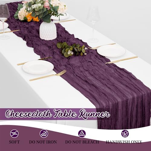 16 Pack Dark Purple Cheesecloth Table Runners 20x120 Inch Gauze Table Runner 10FT Easter Cheese Cloth Table Runner Rustic Sheer Runner for Wedding Baby Shower Birthday Party Table Decor - Image 6