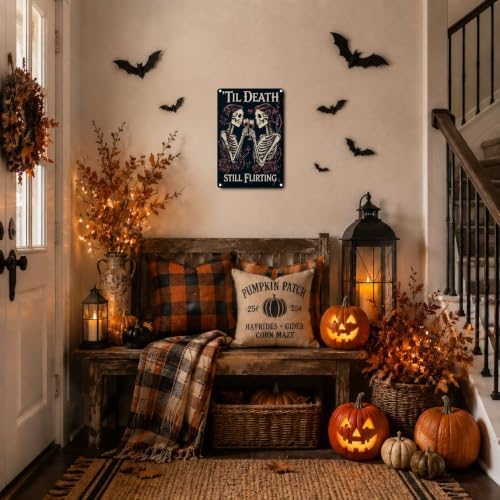 Vintage Metal Tin Sign Halloween Skeleton Couple Roses Gothic Romance Wall Art for Bedroom Bar 6×8 Inches with Metal Frame - Image 3