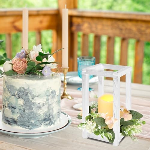 Hushee 60 Pcs Wooden Wedding Lantern Centerpiece Candles Wreaths Set,White - Image 6