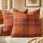 MIULEE Fall Plaid Decorative Euro Sham Pillow Covers Set of 2 24x24 Rust by MIULEE
