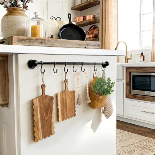 6 Pcs Cottage Core Kitchen Decor includes 2 Mini Scalloped Cutting Boards, Buffalo Kitchen Towel, Hanging Basket, Artificial Eucalyptus Stems and Wood Bead Garland for Kitchen Wall Hook Rack Decor - Image 4