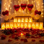 Happy Anniversary Light Up Letters, Include Light up Letters, with Tea Lights Candles, Latex Balloons, Aluminum Balloons and Rose Petals, Anniversary and Valentines' Day Decorations for Women by Peledic